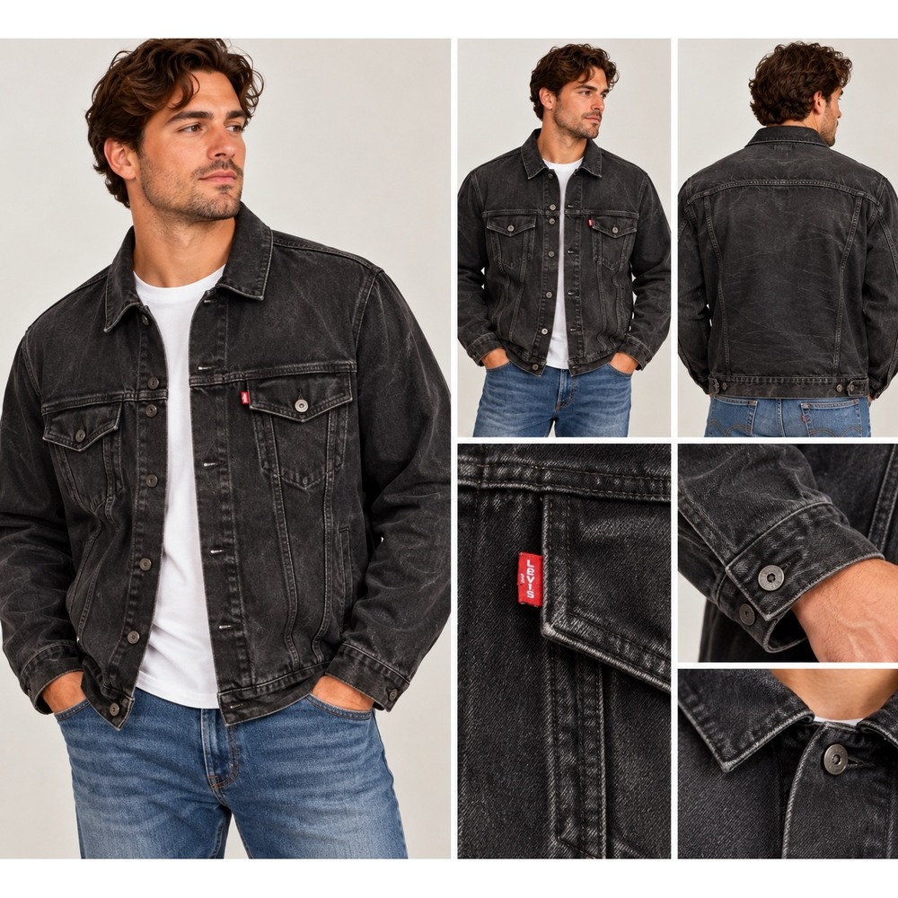 Levis Mens Trucker Jacket Black Denim Faded 3XL Cotton Blend 07158-0013